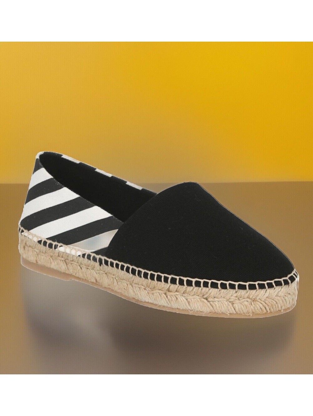 OFF-WHITE $425 Stripes Espadrille Flat Black/White Size 37 Shoes